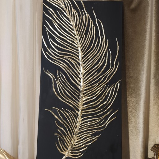 تابلو مدرن برجسته پر با ورق طلا ( 100×50سانتی متر )