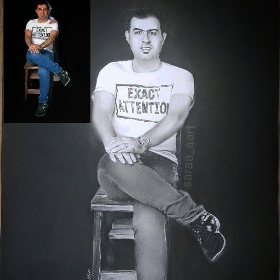 طراحی چهره سیاه قلم با عکس های شما ( 50×70 ساننی متر )