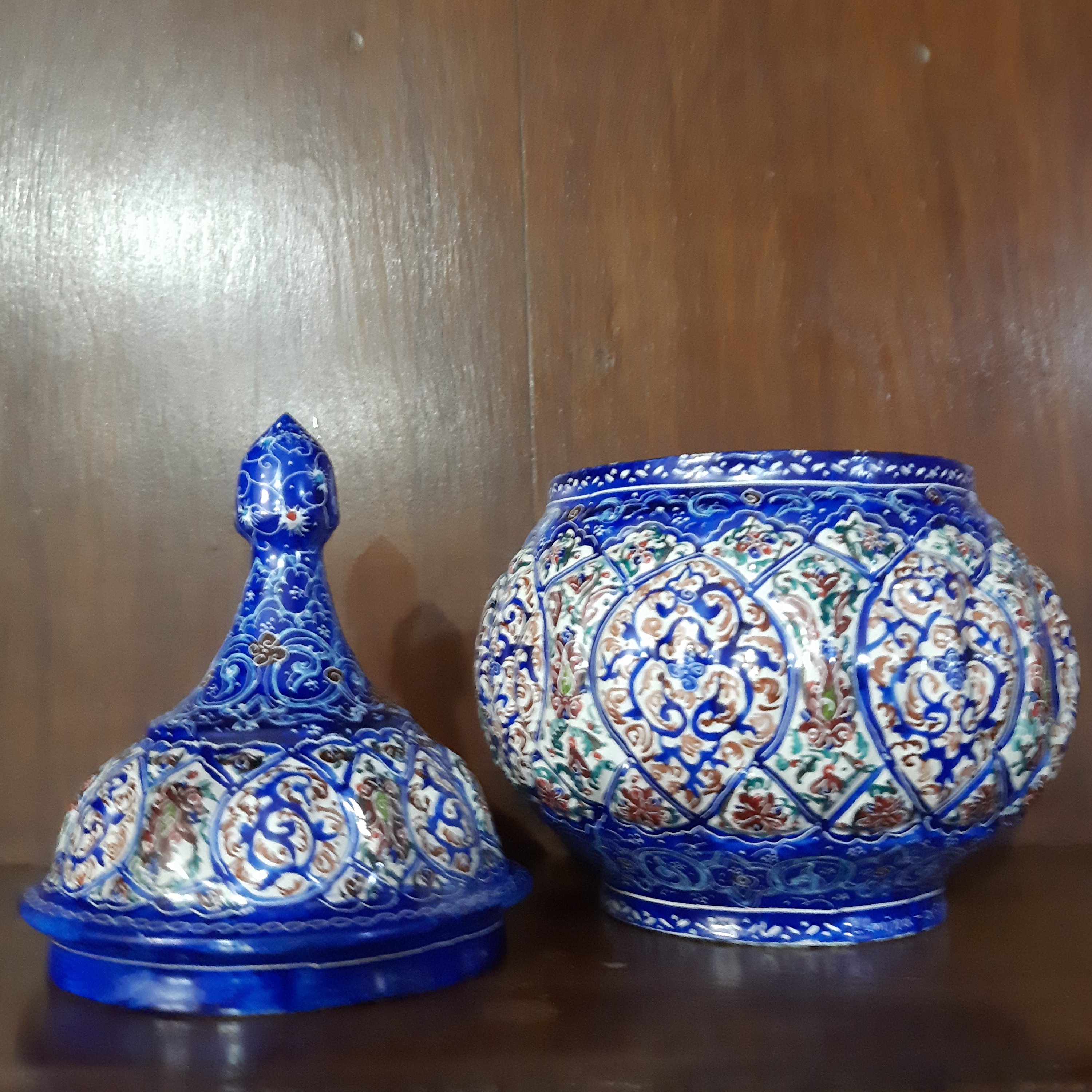 قندان18 سانتی میناکاری طرح اسلیمی ختایی