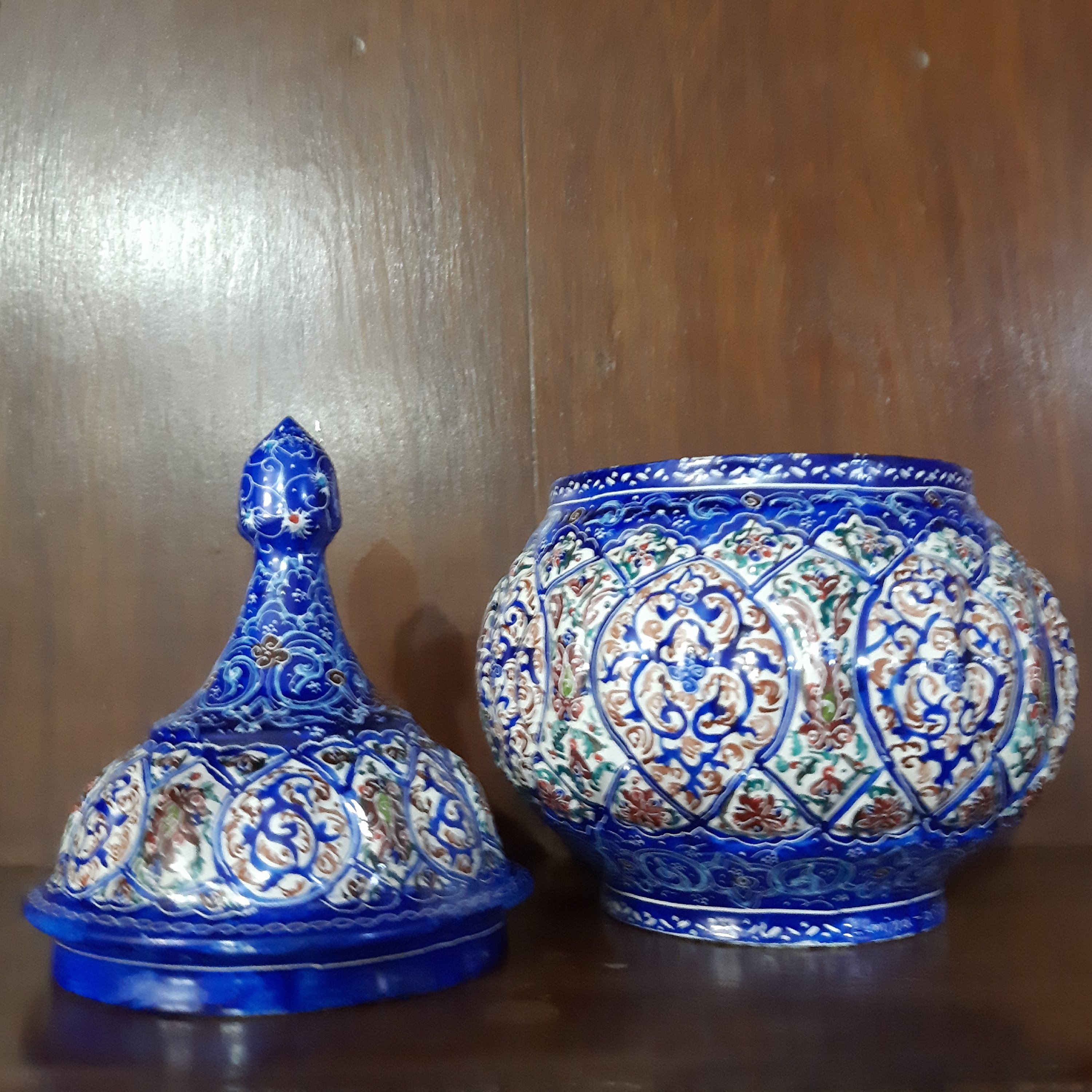 قندان18 سانتی میناکاری طرح اسلیمی ختایی