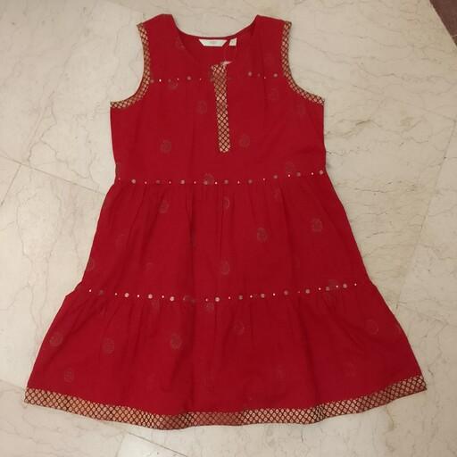 پیراهن لباس هندی مجلسی دخترانه زنانه خارجی قرمز طلایی