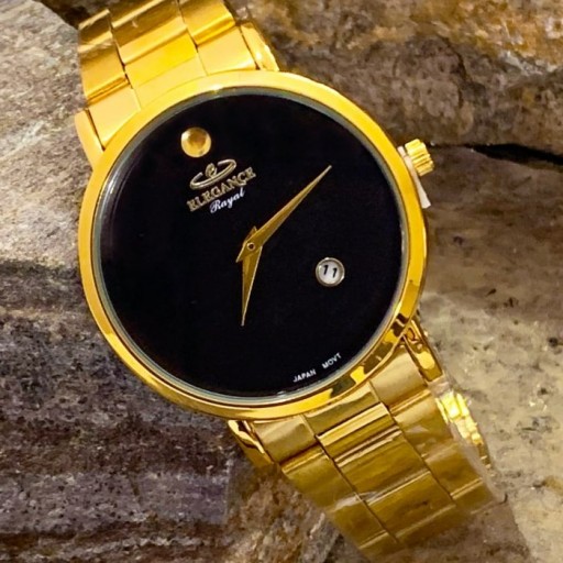 ساعت مچی مردانه الگانس Elegance حرفه ای همراه با جعبه  دارای روزشمار رنگ طلایی