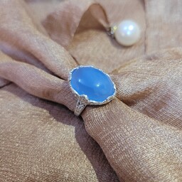 انگشتر نقره زنانه با سنگ عقیق سنتتیک آبی آسمانی سایز انگشتر 56