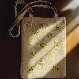 کیف خرید گلدوزی شده دستدوز، طرح آفتابگردون