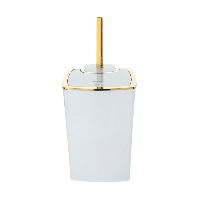 سطل و برس سرویس بهداشتی کویین رنگ سفید طلایی