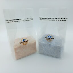 نمک صورتی صدفی (1000 گرم) و نمک آبی صدفی  (500 گرم)  دماوند  بسته 2 عددی مناسب فشار  خون و بیماری های قلبی دیابت