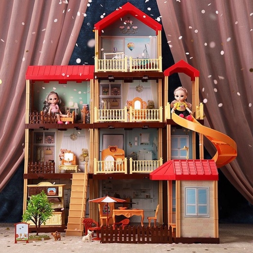 خانه عروسکی( باربی) افسانه ای زیبا 11  اتاق بسیاربزرگ با وسایل و 3 عدد عروسک LOL
