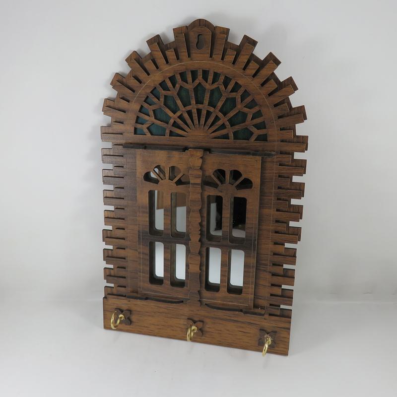 جاکلیدی چوبی مدل پنجره سنتی (آینه دار)
