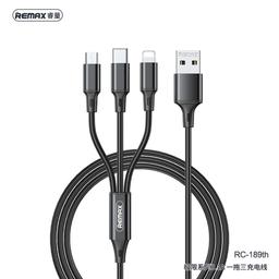 کابل شارژ USB به microUSB و USB-C و لایتنینگ ریمکس مدل RC-189th رنگ مشکی 