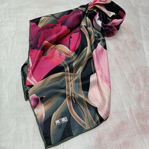 روسری ساتن ابریشم، مجلسی زنانه، رنگ زرشکی سایزمتوسط  برندسیمارو  دوردست دوز