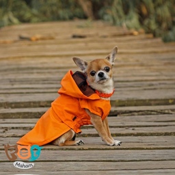 لباس سگ و گربه مدل بارانی شمعی دارای سایز بندی کامل و رنگ فسفری و نارنجی با کلاه