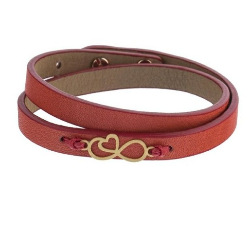 دستبند چرم قرمز ( 150 سوت) طلا 18 عیار طرح بینهایت قلب مناسب برای هدیه
