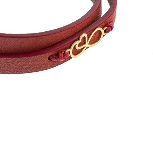 دستبند چرم قرمز ( 150 سوت) طلا 18 عیار طرح بینهایت قلب مناسب برای هدیه