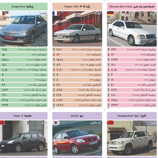 مجموعه کارت بازی خودروهای ایرانی شامل 71 کارت خودرو
