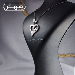 پلاک زنجیر زنانه نقره اصل طرح قلب آبکاری طلا سفید 