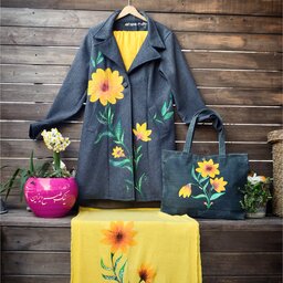ست پالتو ،شال بافت و کیف گل زنبق نیک طبع دیزاین سفارشی دست‌ساز 