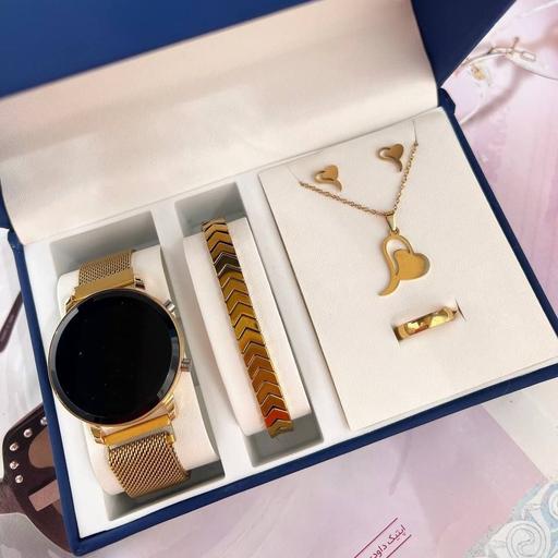 پک ساعت ال ای دی مگنتی و نیم ست و دستبند حدید طلایی همراه با حلقه
