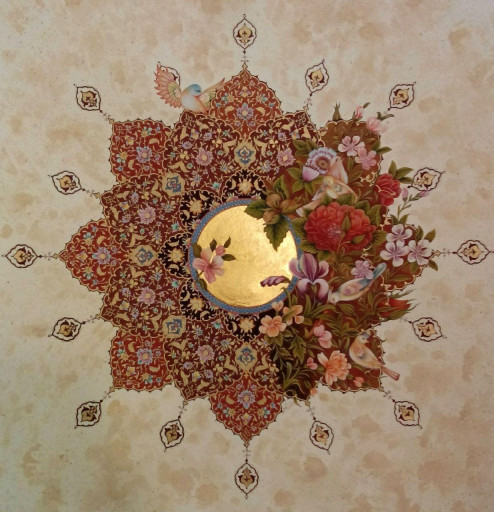 تابلوی نقاشی تذهیب و گل و مرغ