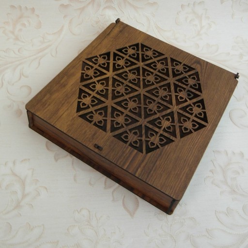 جعبه چوبی طرح اسلیمی 8 عددی رنگ گردویی