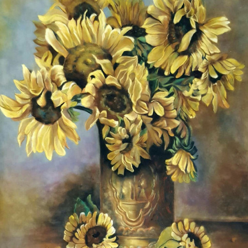 نقاشی جیر و پاستل گل آفتابگردان