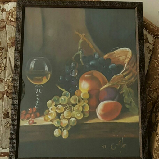 نقاشی جیر و پاستل سبد میوه