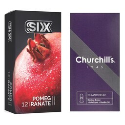 کاندوم چرچیلز مدل Classic Delay بسته 12 عددی به همراه کاندوم سیکس مدل انار