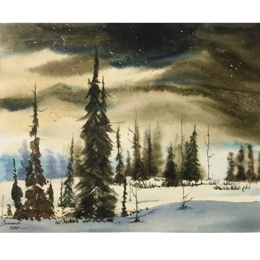 نقاشی آبرنگ زمستان
