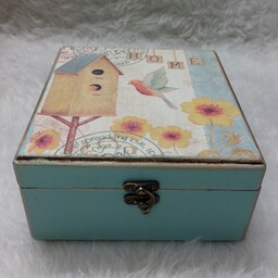 جعبه چوبی با طرح  پرنده Home  .مناسب برای اکسسوری و جواهرات و باکس گل و هدیه