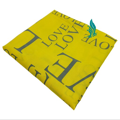 پارچه ملحفه ای طرح لاو رنگ زرد و طوسی عرض 240 سانتی متر
