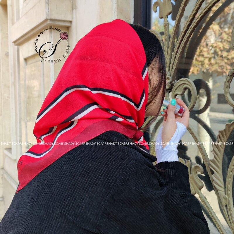 روسری مینی اسکارف یلدا ،قرمز رنگ ِ سال 1402 ، حاشیه سفید، قواره 65سانت، برند شیدی، مناسب شب چله