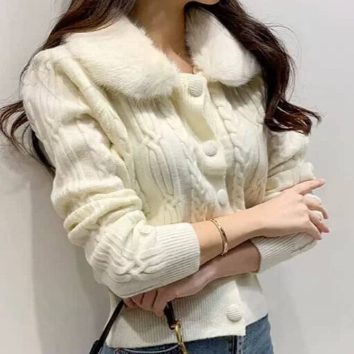 ژاکت بافت زنانه در سه رنگ کرم ،سفید ،مشکی محصول چین فری سایز