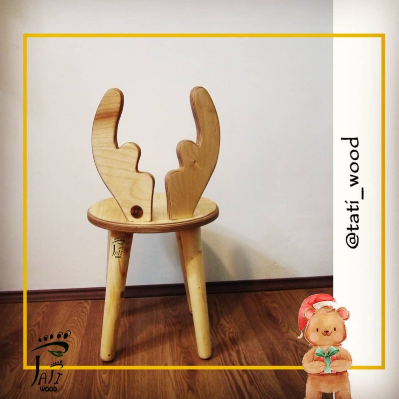 صندلی کودک تاتی طرح گوزن ، تماماً ساخته شده از چوب طبیعی ، سایز یک