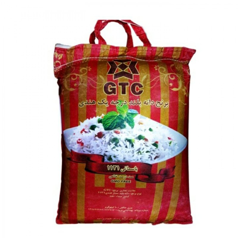 کیسه 10 کیلویی برنج هندی دانه بلند برند GTC
