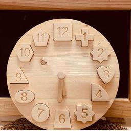 ساعت چوبی آموزشی پازل بهمراه اشکال هندسی قطر 25سانت 