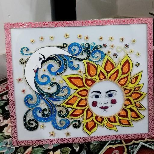 تابلوی ویترای طرح خورشید و ماه