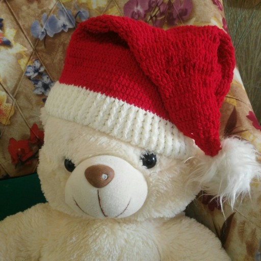 کلاه بابانوئل قرمز قلاب بافی