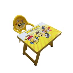 میز صندلی کودک رز گلد  طرح میتیون در دورنگ زرد و سفید مناسب کودک تا 7 سال