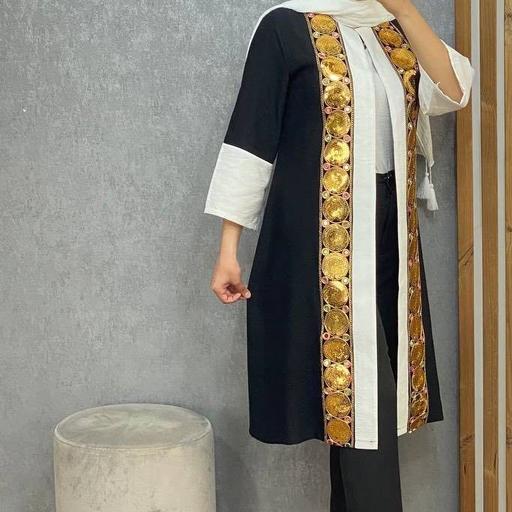 مانتو زنانه پارچه بابوس ترکیبی خرجکار هندی سایز بندی 38 الی 52