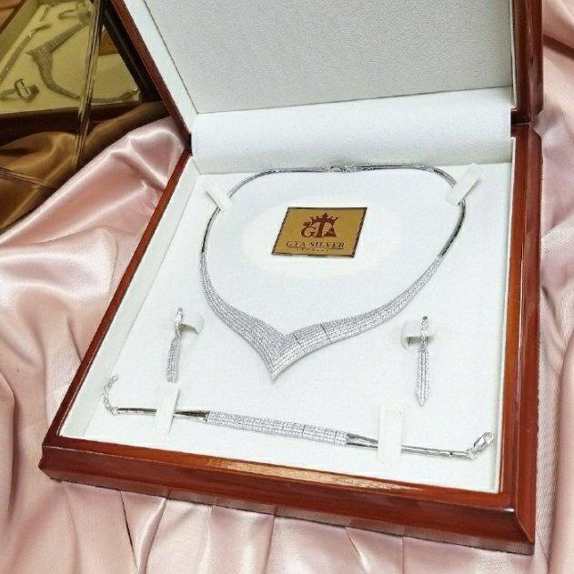 سرویس نقره زنانه تنیسی جناقی پرکار عیار 925و هفت لایه آبکاری طلا سفید