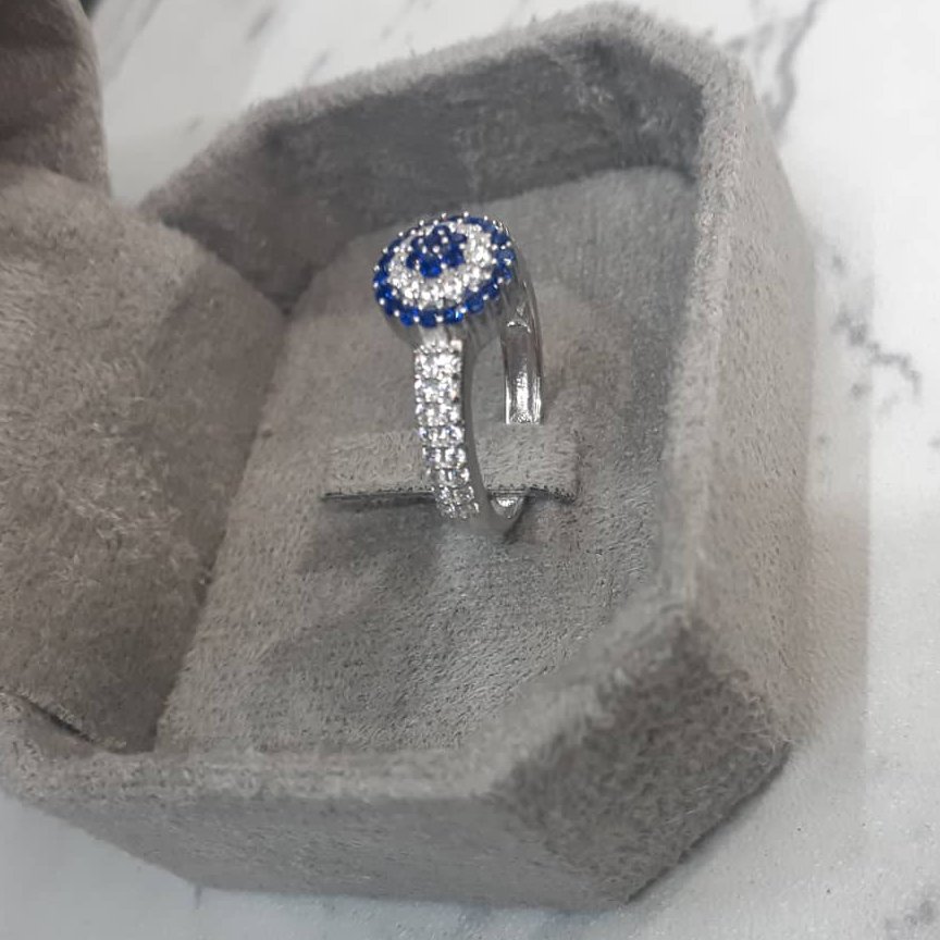 انگشتر نقره چشم نظرزنانه ،عیار 925 وآبکاری طلا سفید