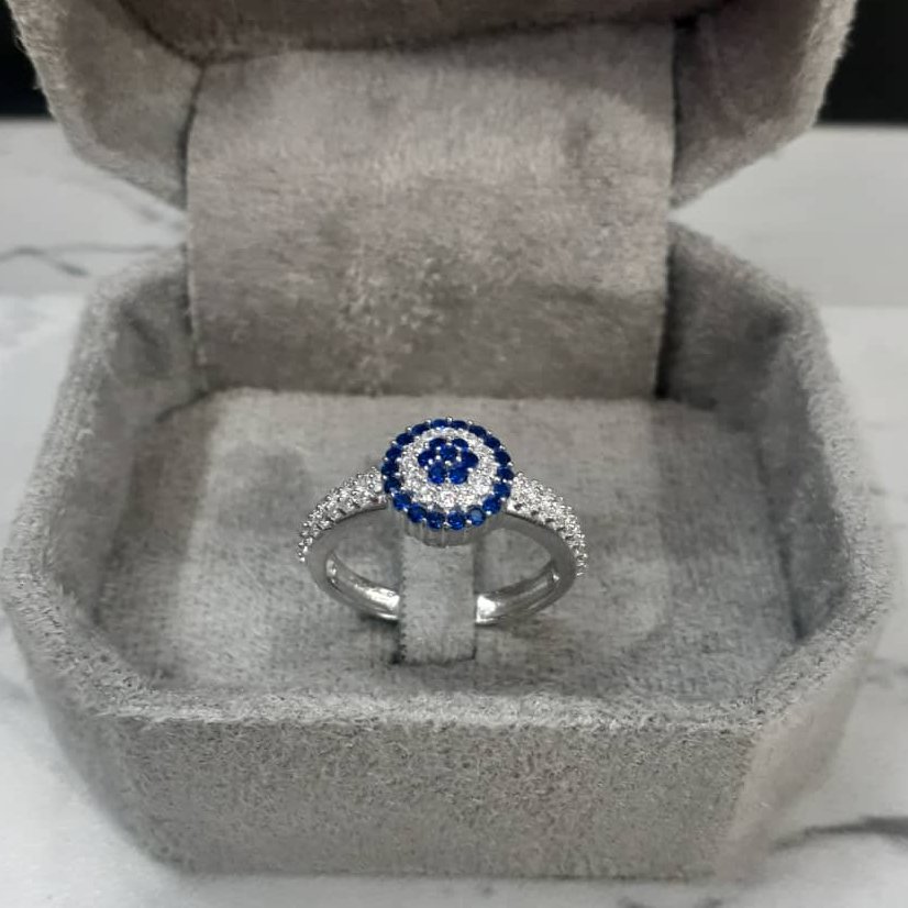 انگشتر نقره چشم نظرزنانه ،عیار 925 وآبکاری طلا سفید