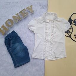 تیشرت شلوارک مجلسی نوزادی دخترانه سایز 2-3-4-5 مناسب 3ماهه تا2 ساله رنگ سفید