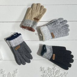 دستکش پسرانه لبه دو رنگ بافت زمستانه مناسب 1تا4 ساله 
