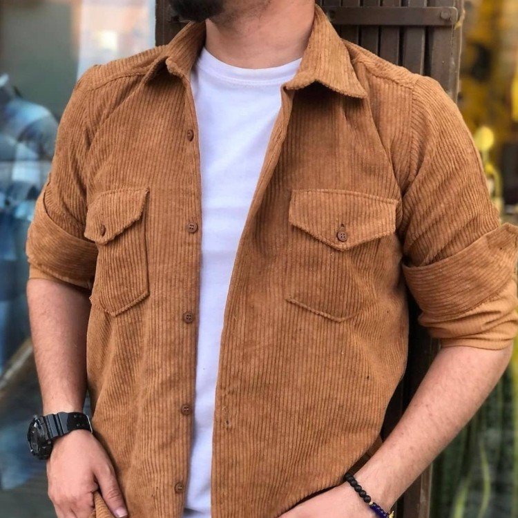 پیراهن مردانه مخمل کبریتی دو جیب