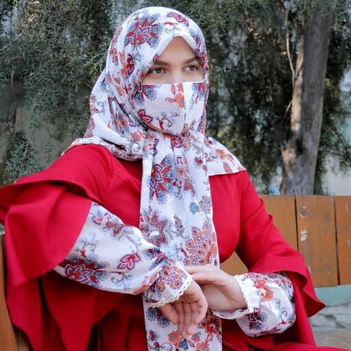 روسری حریر  مزون حجاب تبسم قواره دار  طرح ترمه همراه با هدیه
