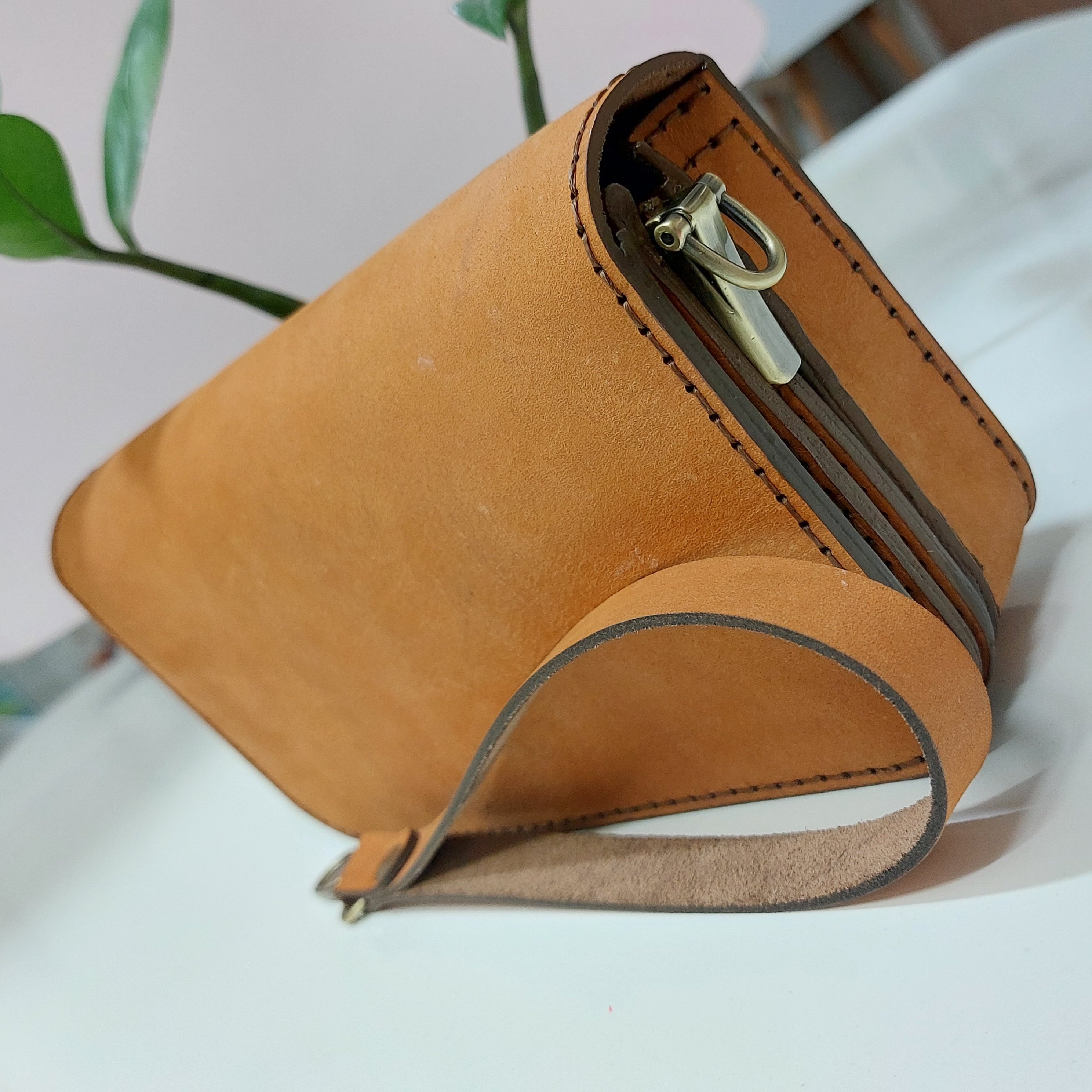 کیف مدارک دستی جمع و جور چرم طبیعی دست دوز