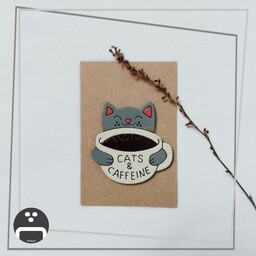 پیکسل  - مگنت - استیکر  طرح گربه و چایی پیکسل ساز - جنس چوبی و نقاشی شده - ضدآب