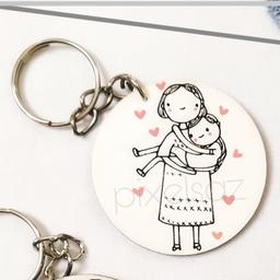 جاسوئیچی طرح مادر و فرزند پیکسل ساز/جنس چوبی و نقاشی شده/مناسب برای آویز کلید