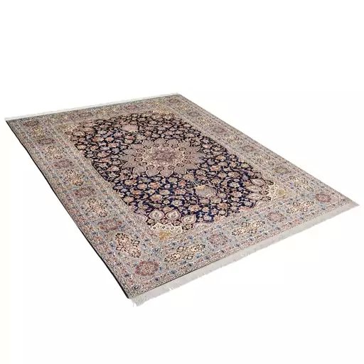 فرش ماشینی زانیس ارسال رایگان کد615سنتی طرح اصفهان سرمه ای دو رو سایز 42x30 سانت