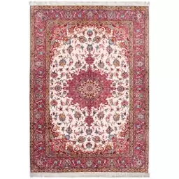 فرش ماشینی زانیس ارسال رایگان کد501سنتی طرح عرش کرم دو رو سایز 42x30 سانت